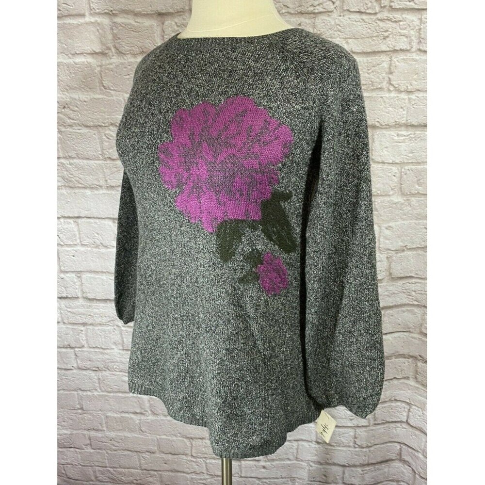 Style & Co Floral Pullover Sweater Gray Purple Black Soft #8065 - Picture 3 of 9